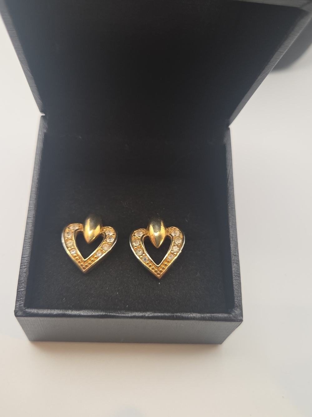 VintageAvon Goldtone Heart Crystal Stud Earrings - Women Jewelry